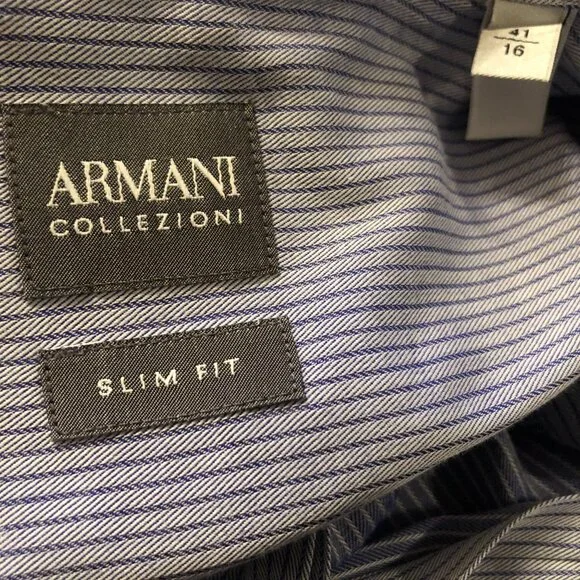 Armani collezioni men's gray striped cotton casual shirt slim fit size: 16(41)